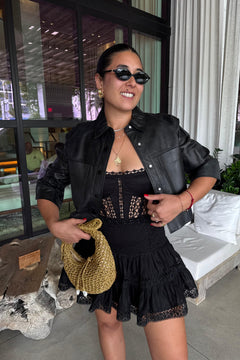 CAROLINA LEATHER RUFFLE SLEEVE JACKET