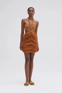 PATBO PAMPAS FRINGE CUT OUT MINI DRESS IN BRONZE