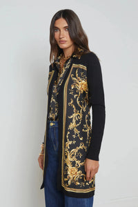 L'AGENCE BEVERLY SILK PANEL CARDIGAN IN BLACK/GOLD