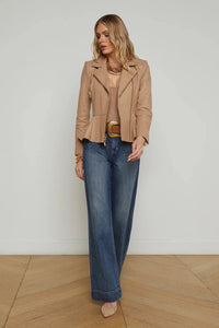 L'AGENCE LYRIC LEATHER PEPLUM JACKET IN CAPPUCCINO