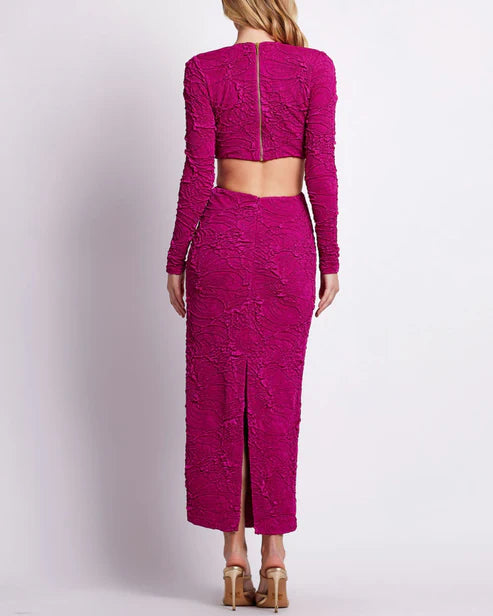 PATBO JACQUARD CUT OUT MAXI DRESS IN RASPBERRY