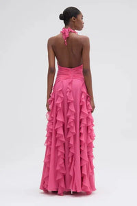 PATBO SILK PLISSE PLUNGE GOWN IN PINK