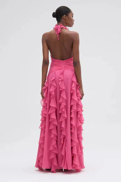 PATBO SILK PLISSE PLUNGE GOWN IN PINK