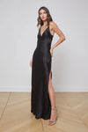 L'AGENCE JET CHAIN STRAP GOWN IN BLACK