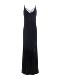 L'AGENCE VENICE COWL NECK VELVET LACE GOWN IN BLACK