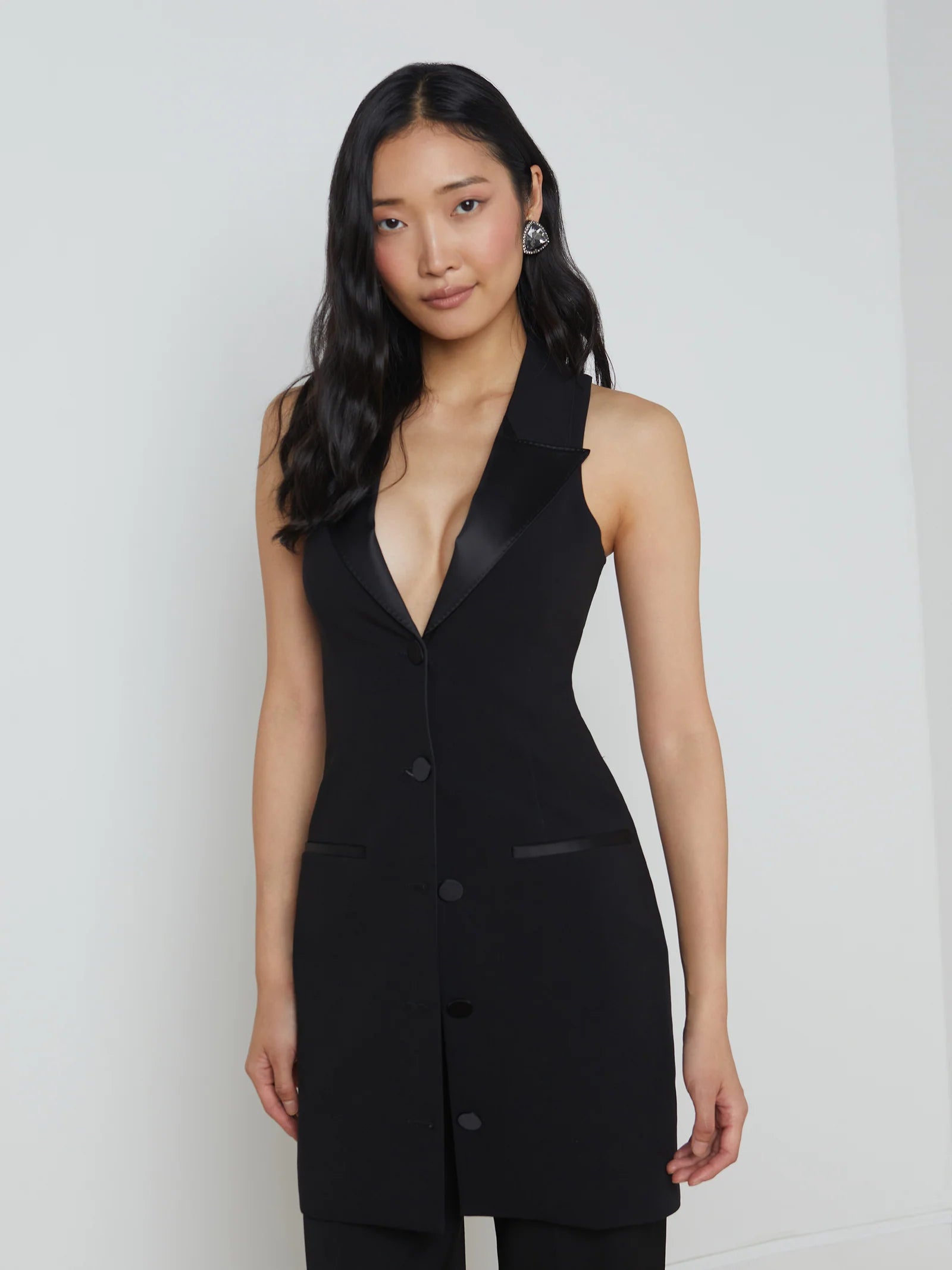 L'AGENCE JAZLYNN TUXEDO MINI DRESS IN BLACK