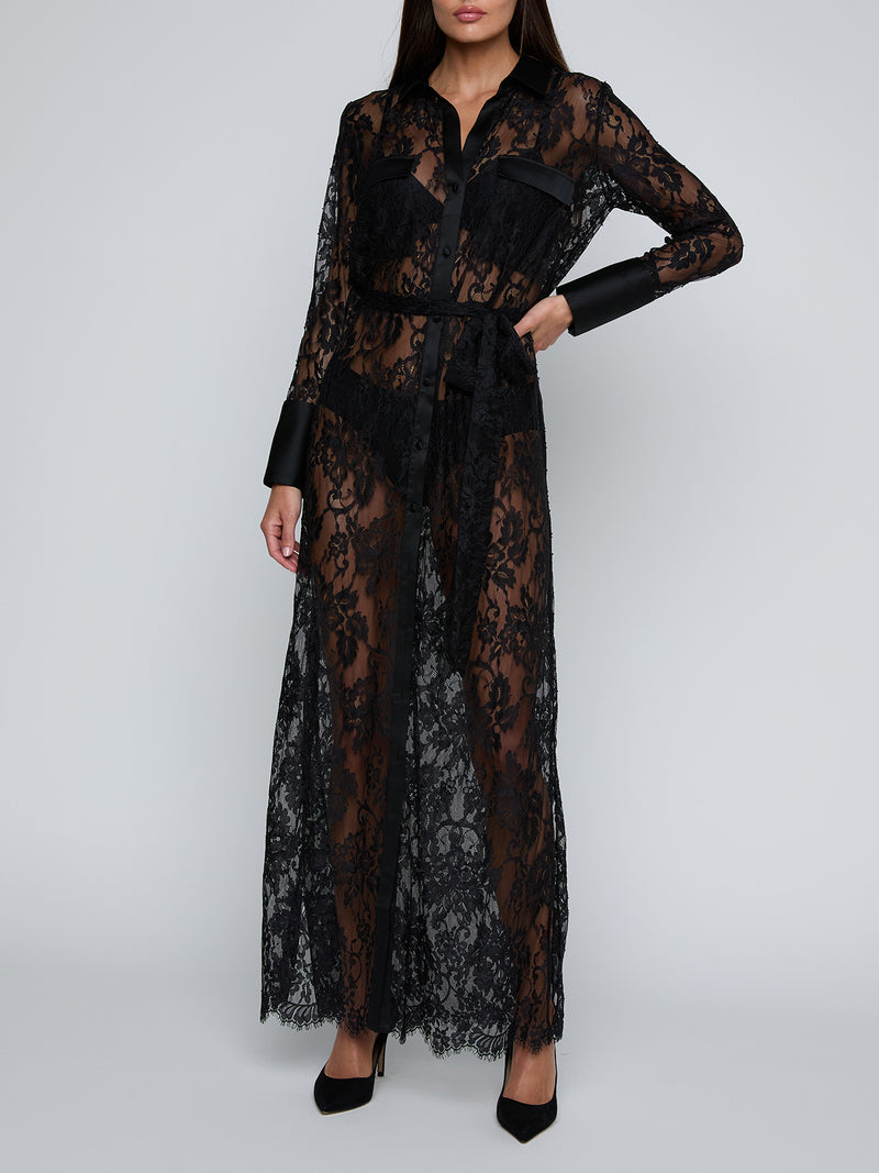 LEORA LACE BUTTON DOWN DRESS