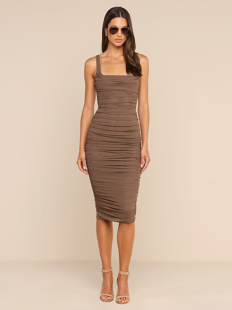 ANYA SHIRRED MIDI DRESS