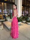 PATBO SILK PLISSE PLUNGE GOWN IN PINK