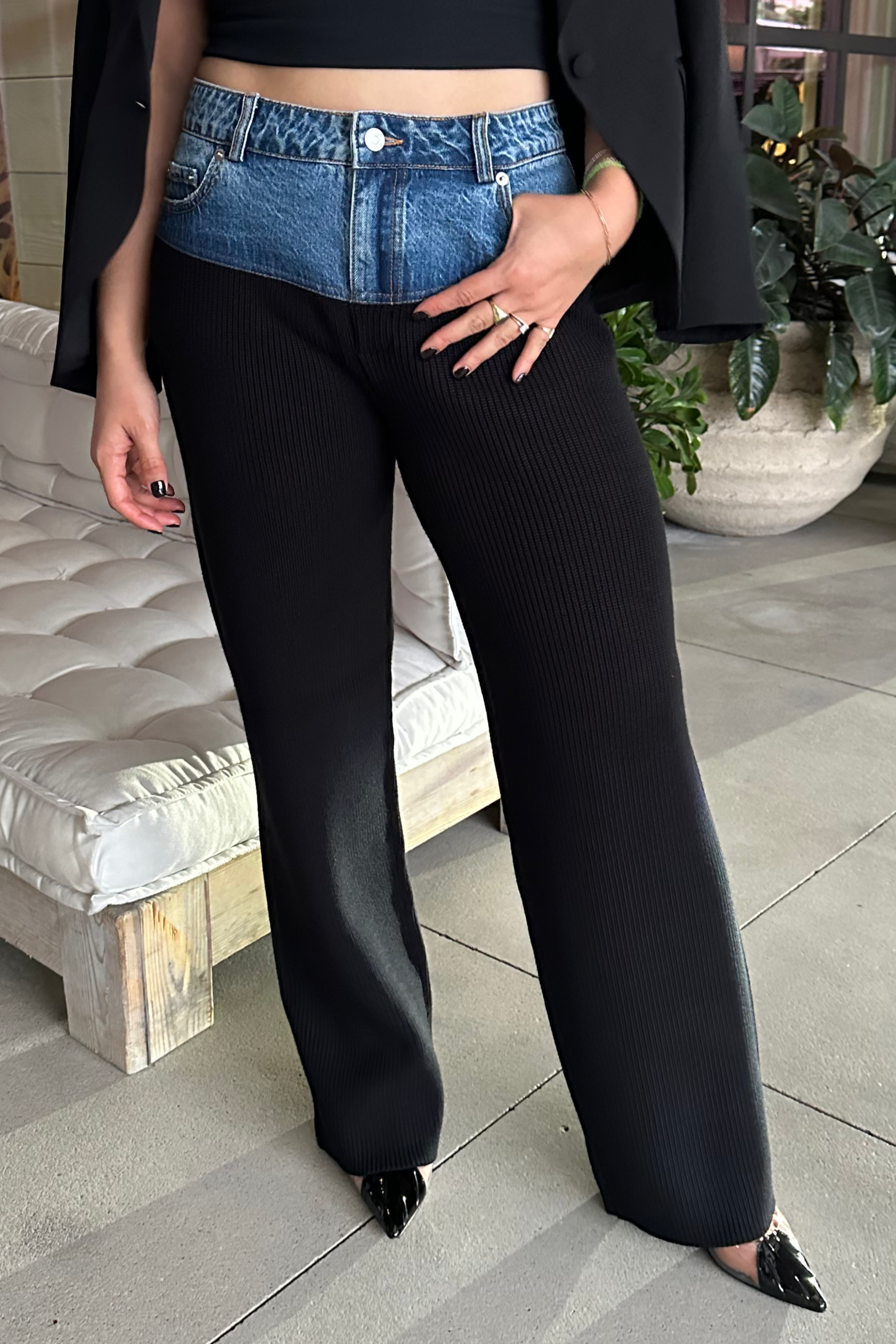 ★fa.er.ie★cut-off denim maxi pants (black)★韓国送料込 CHANI KNIT DENIM PANT IN BLACK/RIVER – Big Drop NYC