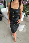 L'AGENCE IDY BUTTON FRONT TANK DRESS IN LEATHER BLACK