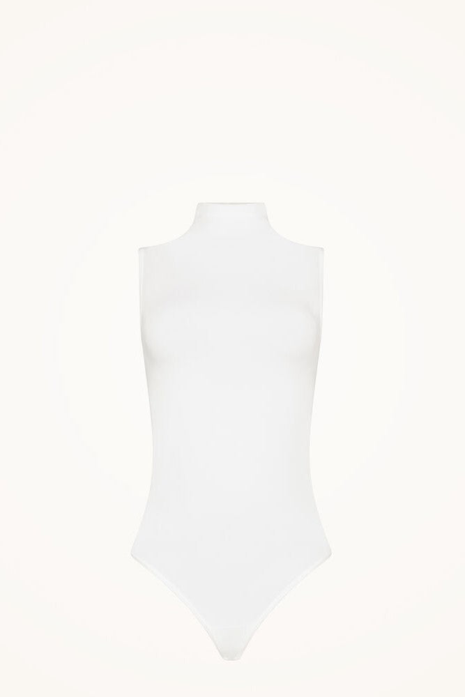 WOLFORD VISCOSE STRING BODYSUIT IN WHITE