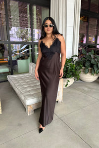 SEROYA GRENACHE SATIN MAXI DRESS IN ASH BROWN