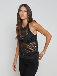 L'AGENCE PARMIDA EMBELLISHED TANK IN BLACK/BLACK PEARL