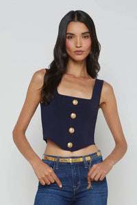 L'AGENCE SAGA SQUARE NECK CORSET IN MIDNIGHT/ GOLD