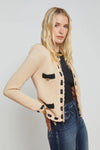 L'AGENCE ASTOR CONTRAST TRIM CARDIGAN IN BISCUIT/ BLACK