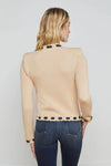 L'AGENCE ASTOR CONTRAST TRIM CARDIGAN IN BISCUIT/ BLACK