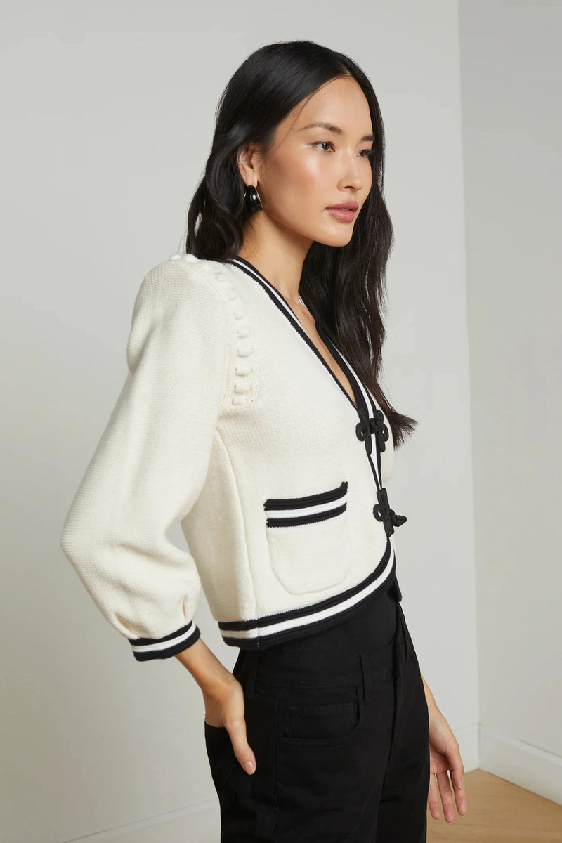 L'AGENCE KAITO CROPPED CARDIGAN IN IVORY/BLACK