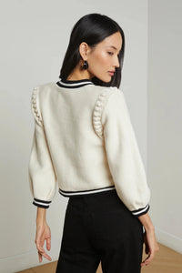 L'AGENCE KAITO CROPPED CARDIGAN IN IVORY/BLACK