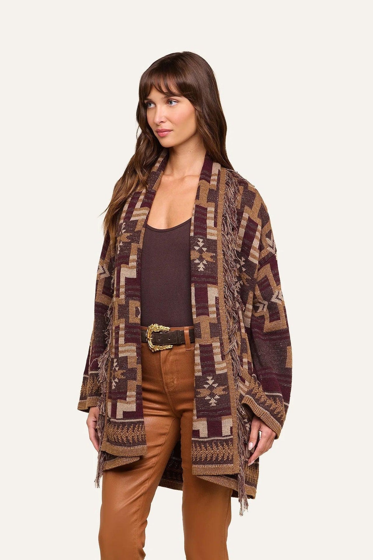 JAIR JACQUARD FRINGE CARDIGAN