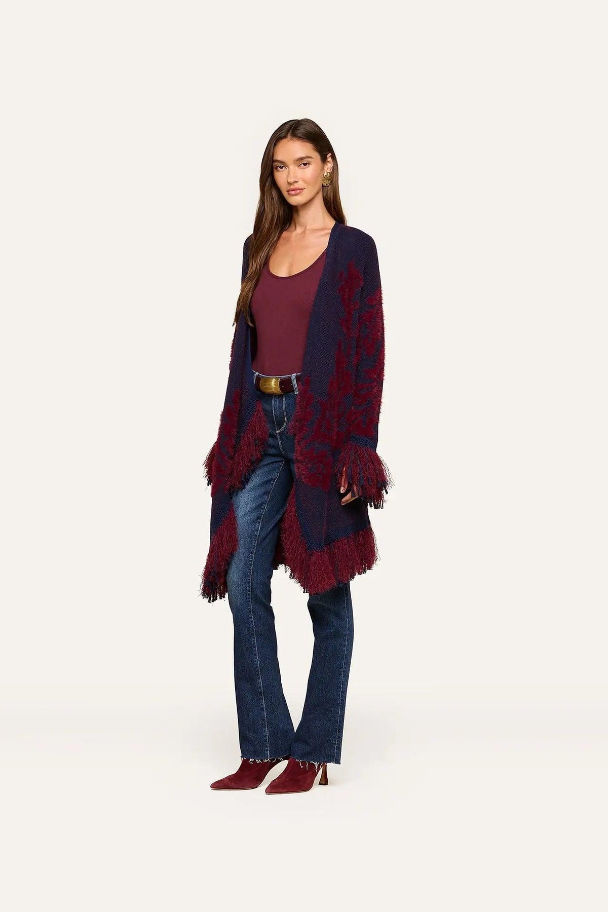 NAIAD JACQUARD FRINGE CARDIGAN