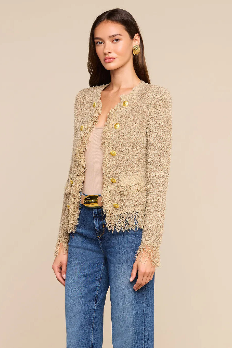 MIREILLE FRINGE TRIM CARDIGAN