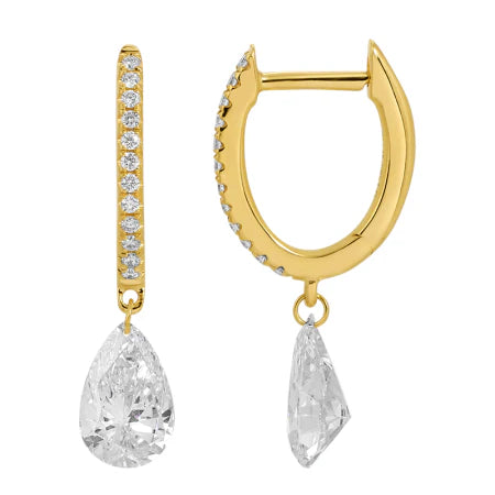 8312 - GOLD LAB DIAMOND FLOATING PEAR SHAPE HUGGIE EARRING