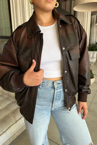 LA MARQUE TREVANNA LEATHER BOMBER JACKET IN RUB OFF BROWN