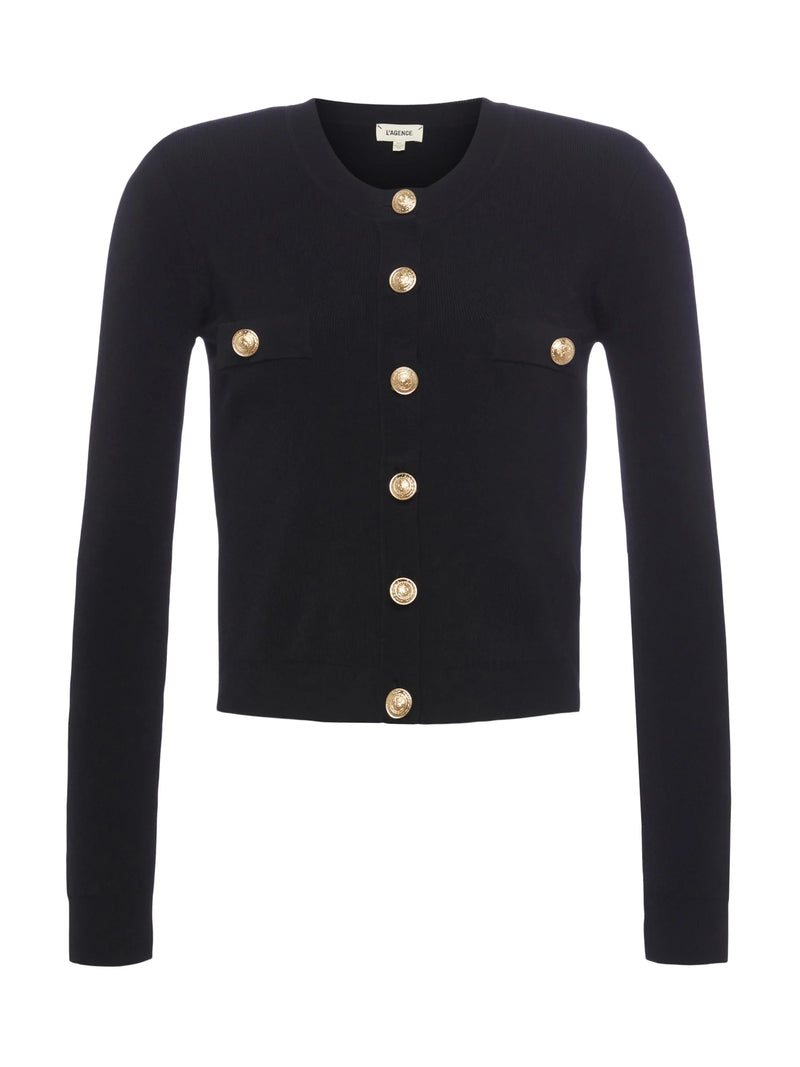 L'AGENCE TOULOUSE CROP CREW NECK CARDIGAN IN BLACK