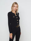 L'AGENCE TOULOUSE CROP CREW NECK CARDIGAN IN BLACK