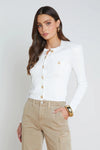 L'AGENCE TOULOUSE CROP CREW NECK CARDIGAN IN IVORY