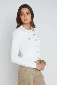 L'AGENCE TOULOUSE CROP CREW NECK CARDIGAN IN IVORY