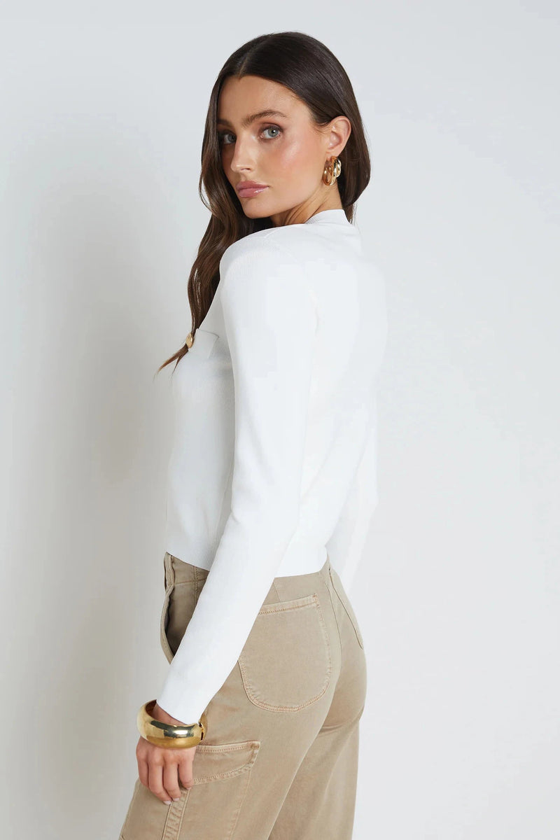 L'AGENCE TOULOUSE CROP CREW NECK CARDIGAN IN IVORY