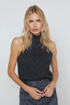 L'AGENCE BELLINI CABLE TURTLENECK TANK IN CHARCOAL