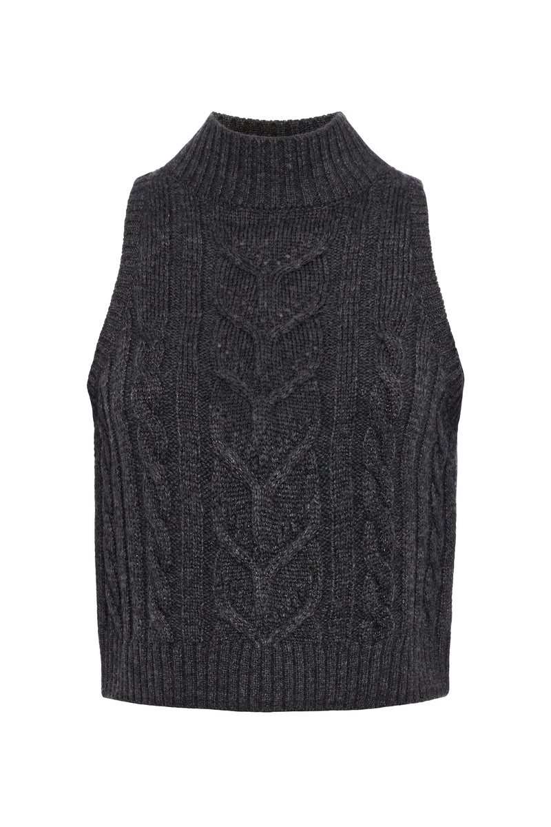 L'AGENCE BELLINI CABLE TURTLENECK TANK IN CHARCOAL
