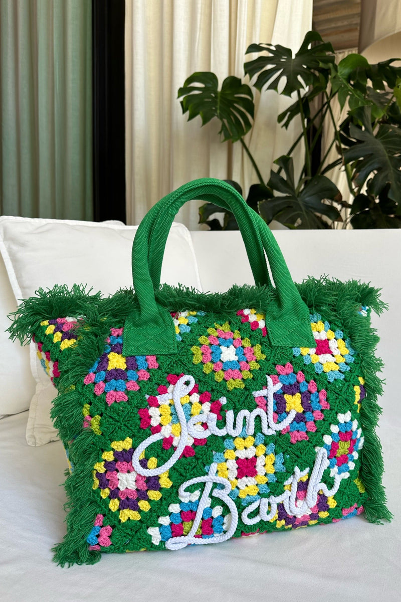 MC2 ST BARTH COLETTE CROCHET BAG IN GREEN FLORAL PATCH