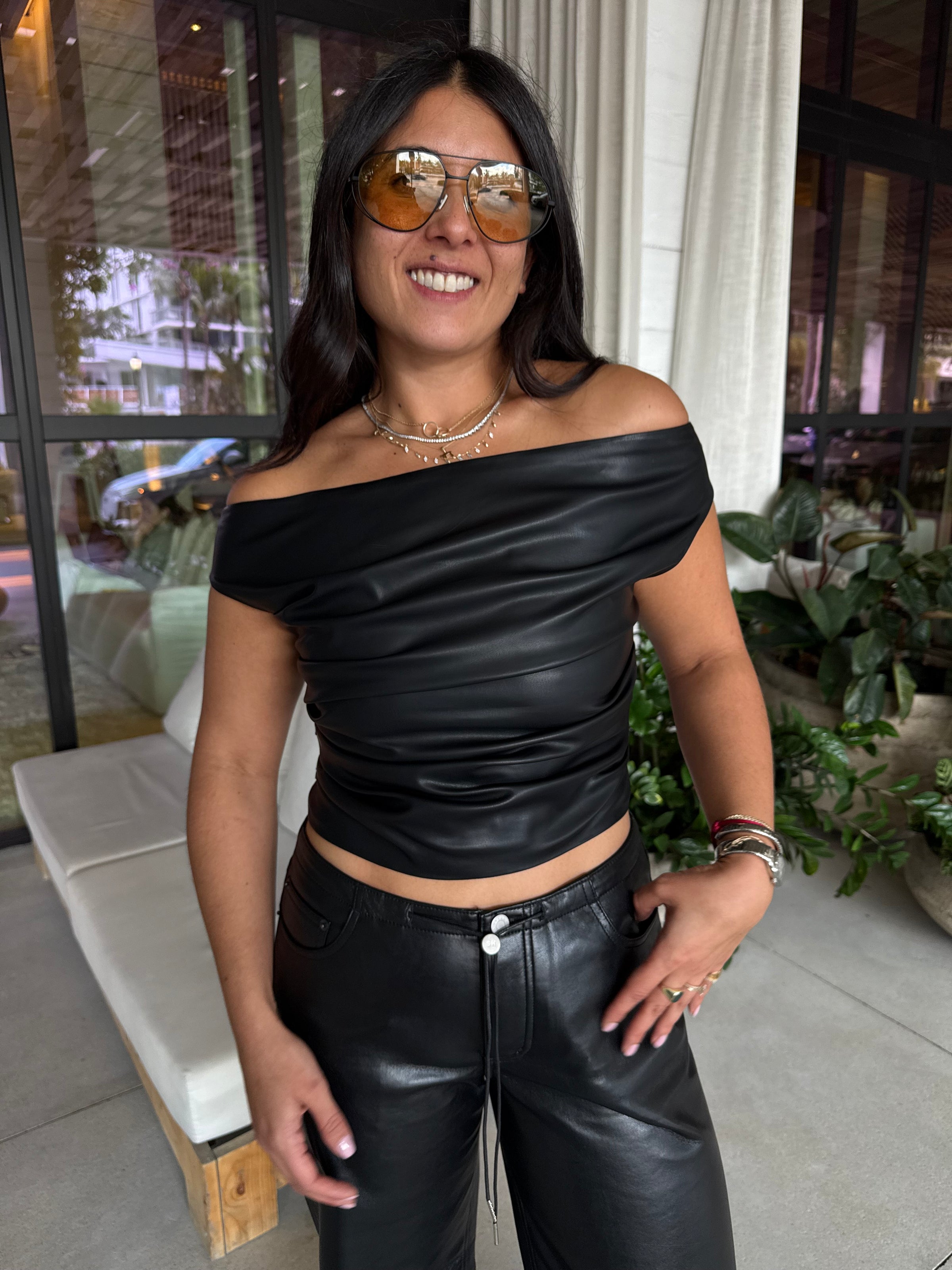 INES FAUX LEATHER TOP