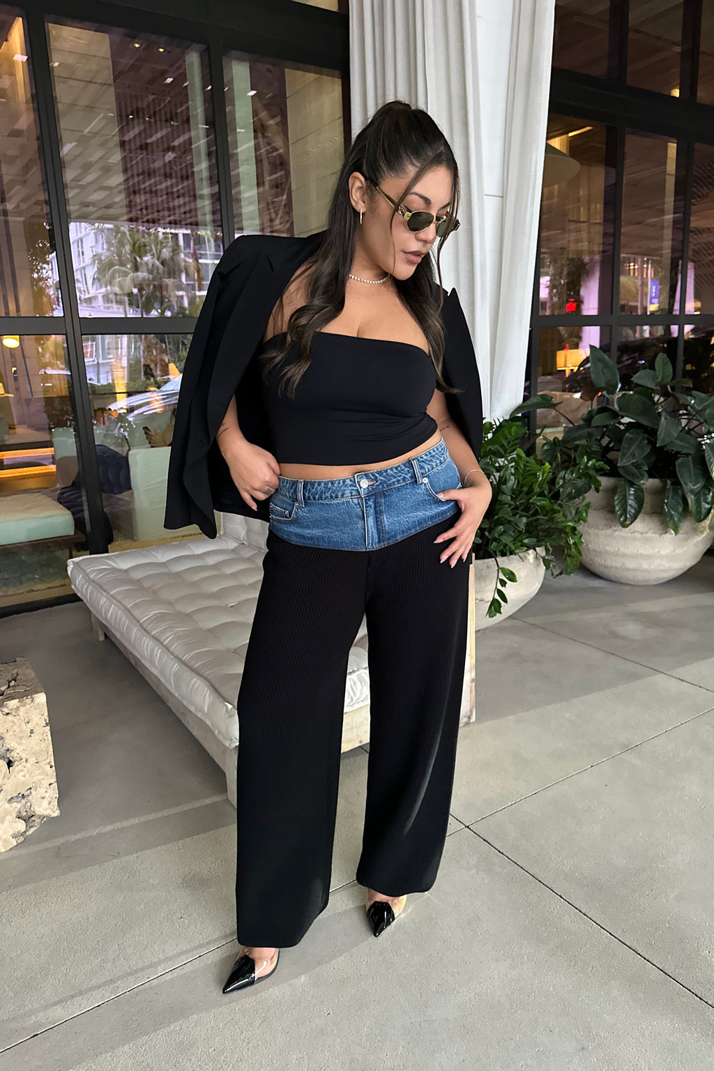CHANI KNIT DENIM PANT IN BLACK/RIVER – Big Drop NYC