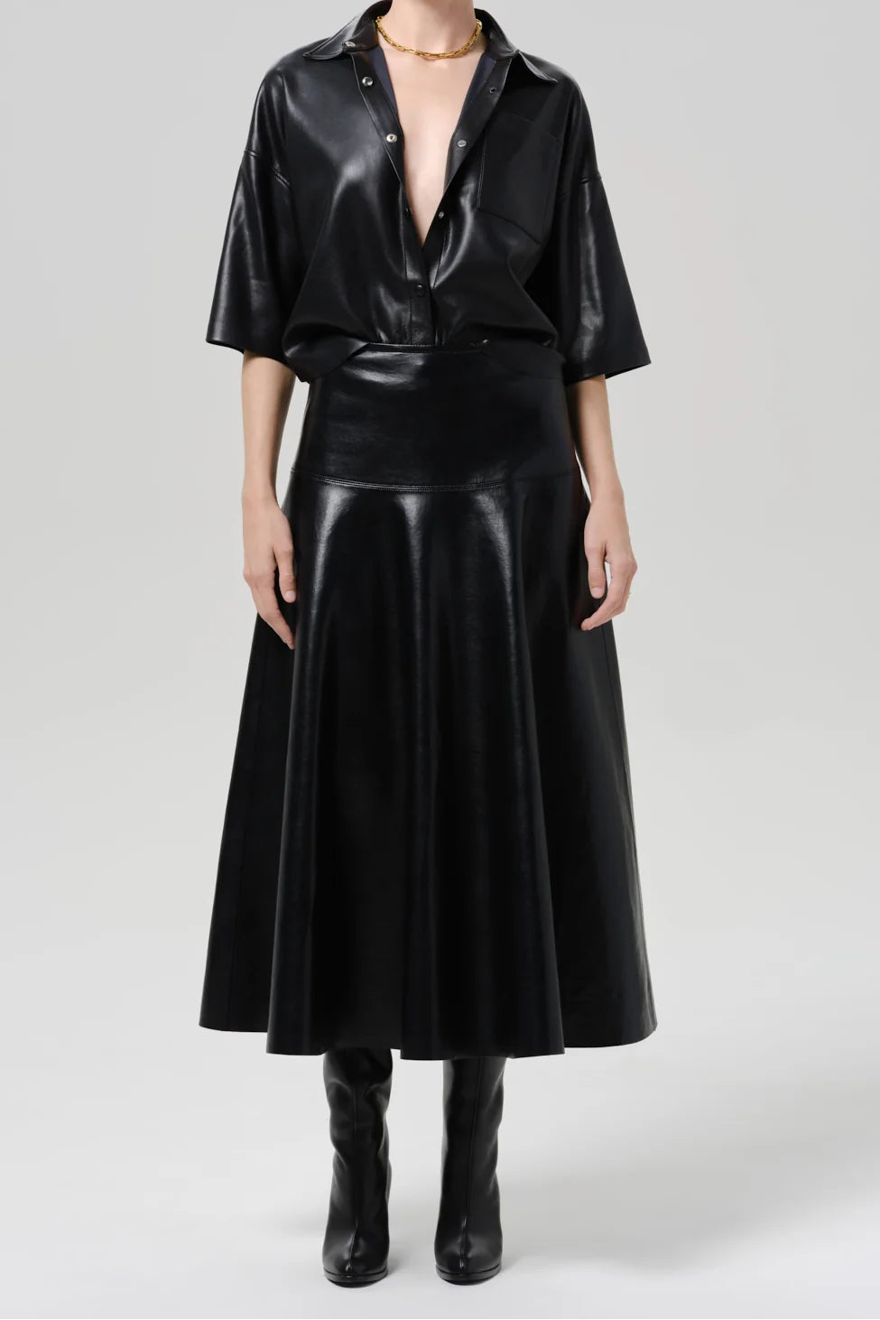 FRANCES CROPPED CAPE RECYCLED LEATHER BUTTON UP