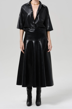 FRANCES CROPPED CAPE RECYCLED LEATHER BUTTON UP