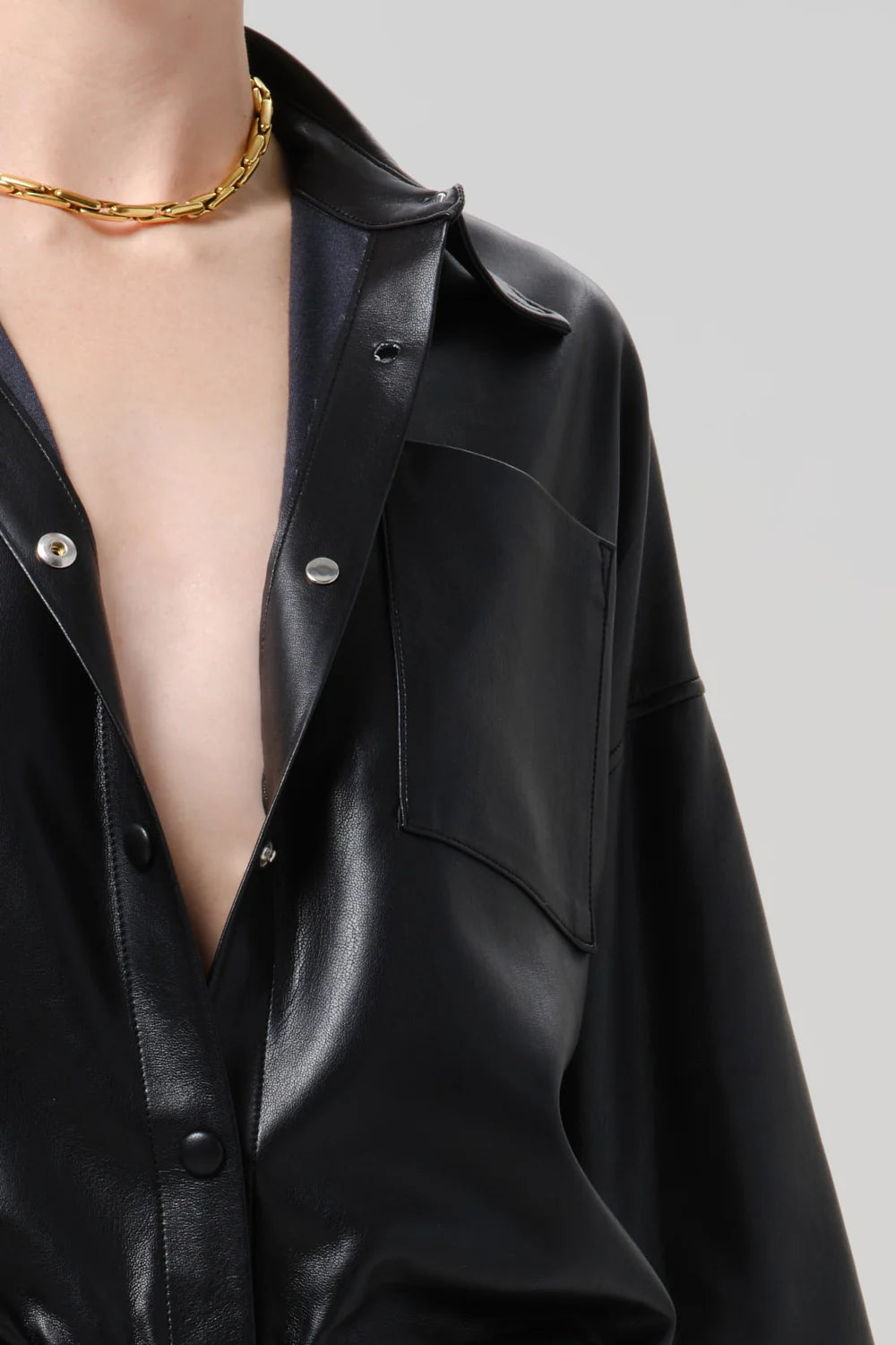 FRANCES CROPPED CAPE RECYCLED LEATHER BUTTON UP