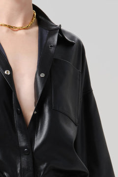 FRANCES CROPPED CAPE RECYCLED LEATHER BUTTON UP