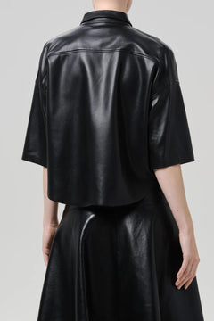 FRANCES CROPPED CAPE RECYCLED LEATHER BUTTON UP