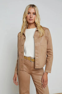 L'AGENCE JANELLE SLIM RAW JACKET IN CAPPUCCINO COATED