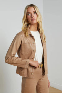 L'AGENCE JANELLE SLIM RAW JACKET IN CAPPUCCINO COATED