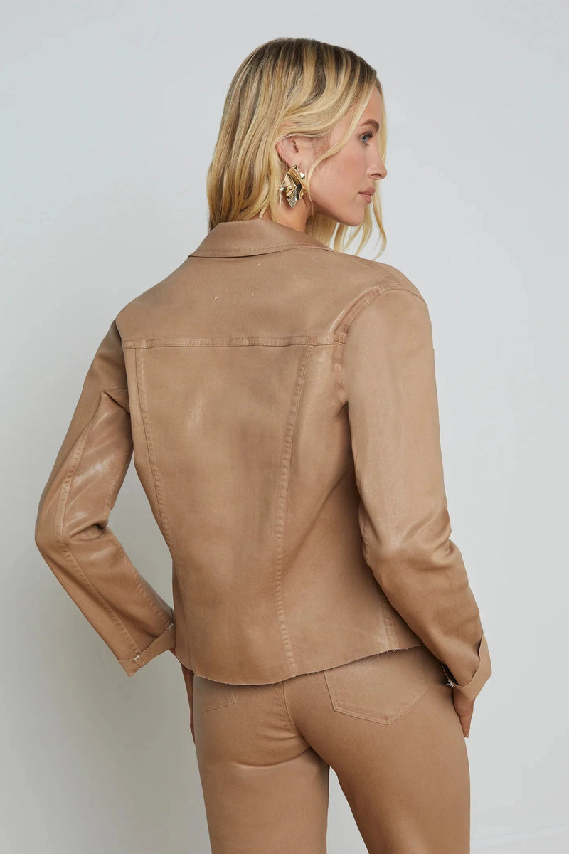 L'AGENCE JANELLE SLIM RAW JACKET IN CAPPUCCINO COATED