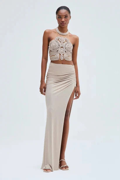 PATBO DUNE JERSEY MAXI SKIRT IN BEIGE