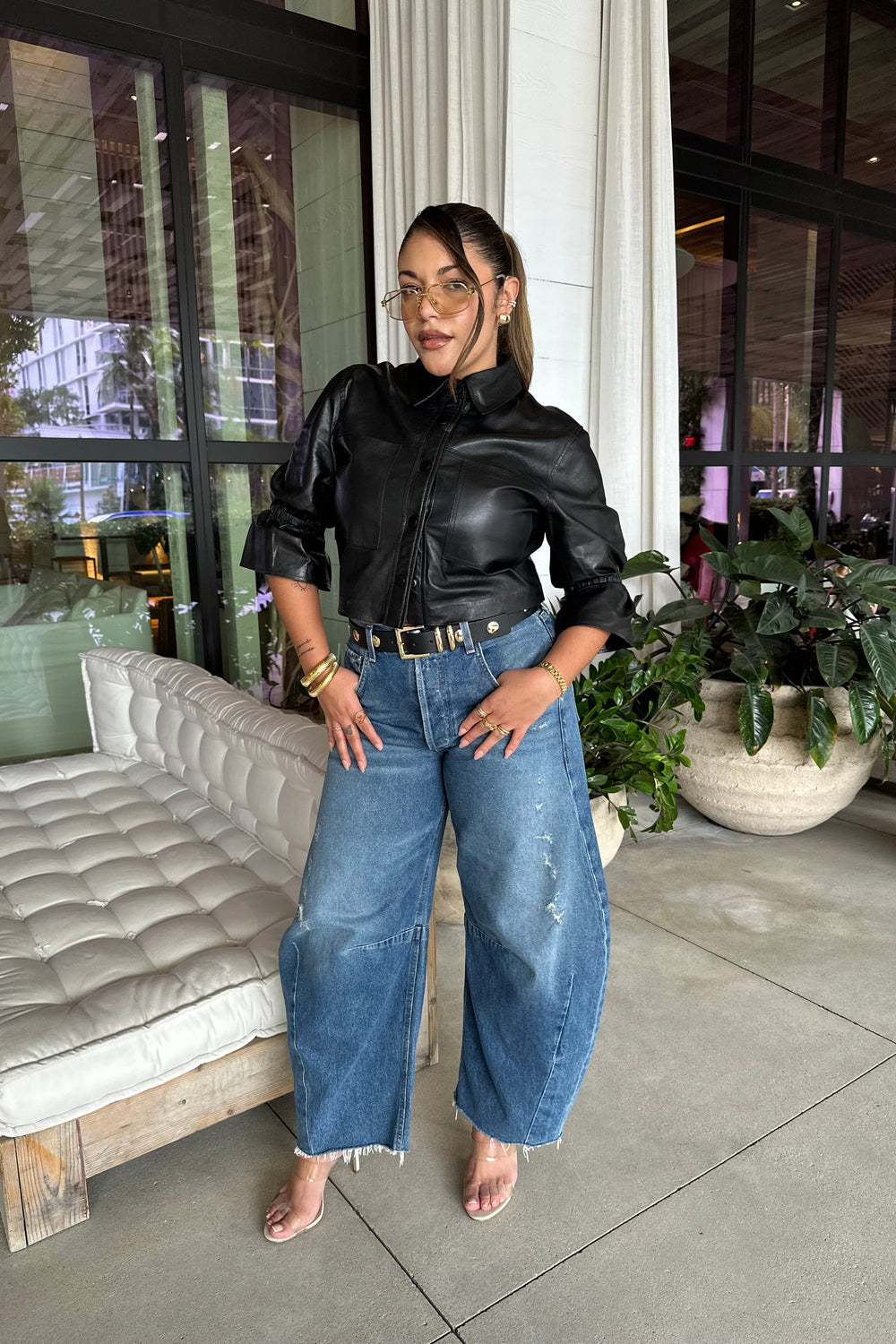 CAROLINA LEATHER RUFFLE SLEEVE JACKET