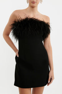 REBECCA VALLANCE AFTER HOURS FEATHER MINI DRESS IN BLACK
