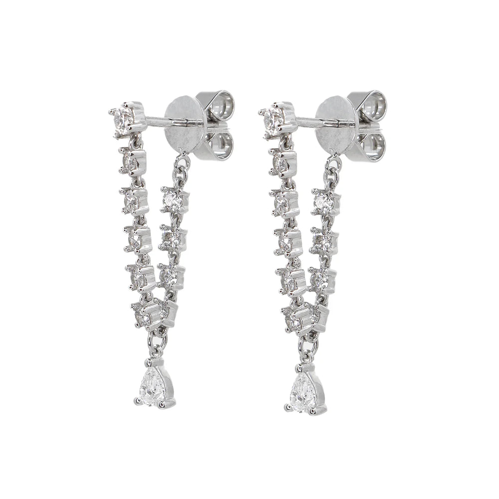 GOLD DIAMOND PRONG CHAIN WITH PEAR LOOP EARRING